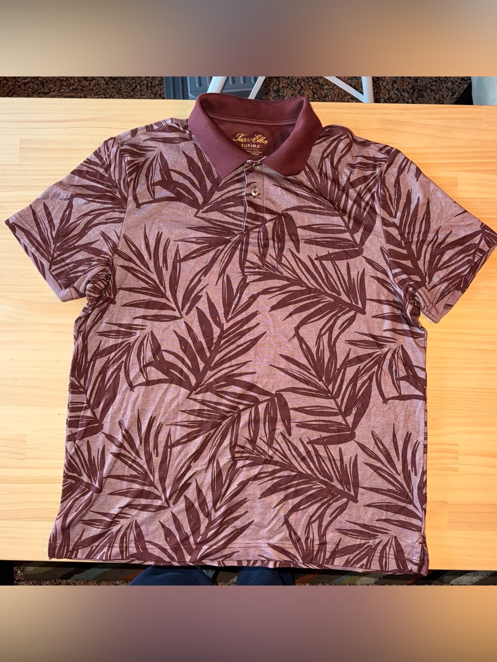 Tasso Elba Maroon Leaf-Print Polo Shirt